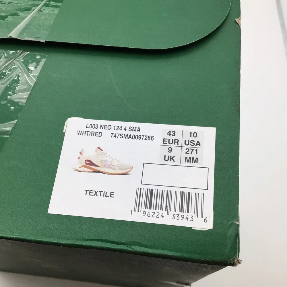 Lacoste L003 Neo‎ Textile Sneakers Men White Red Athletic Shoes Size 10 NEW